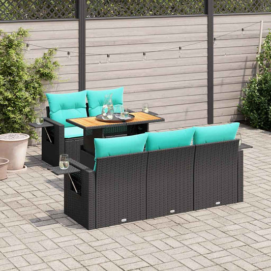 6-delige Loungeset met kussens poly rattan zwart is nu te koop bij PeponiXL, paradijselijk wonen!