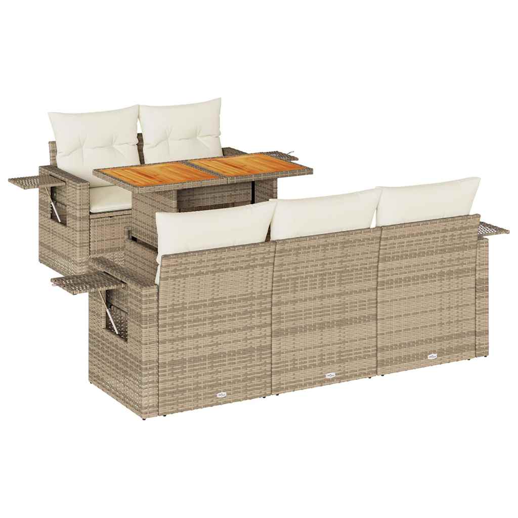 6-delige Loungeset met kussens poly rattan beige is nu te koop bij PeponiXL, paradijselijk wonen!