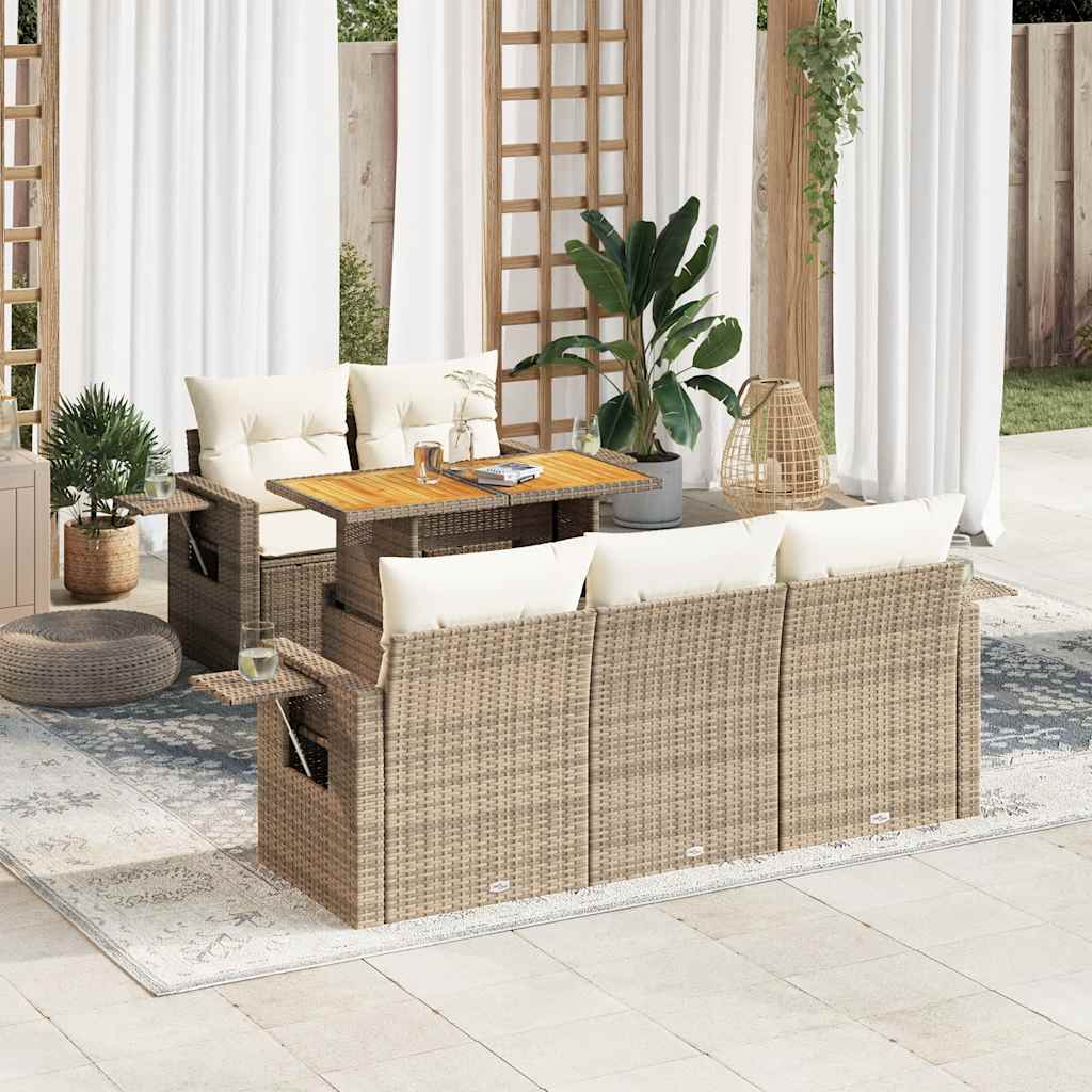 6-delige Loungeset met kussens poly rattan beige is nu te koop bij PeponiXL, paradijselijk wonen!