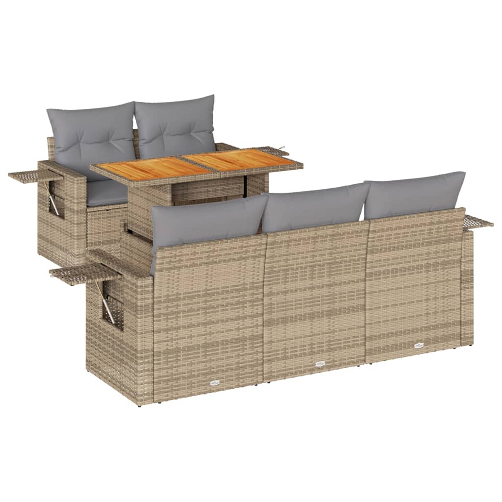 6-delige Loungeset met kussens poly rattan beige is nu te koop bij PeponiXL, paradijselijk wonen!