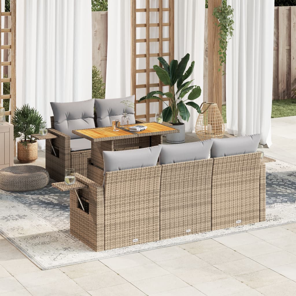 6-delige Loungeset met kussens poly rattan beige is nu te koop bij PeponiXL, paradijselijk wonen!