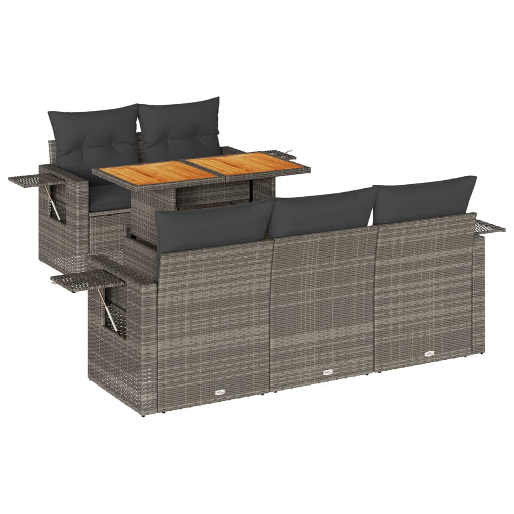 6-delige Loungeset met kussens poly rattan grijs is nu te koop bij PeponiXL, paradijselijk wonen!