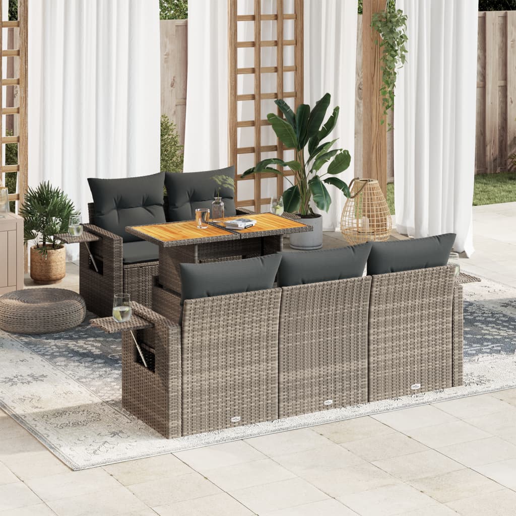 6-delige Loungeset met kussens poly rattan grijs is nu te koop bij PeponiXL, paradijselijk wonen!