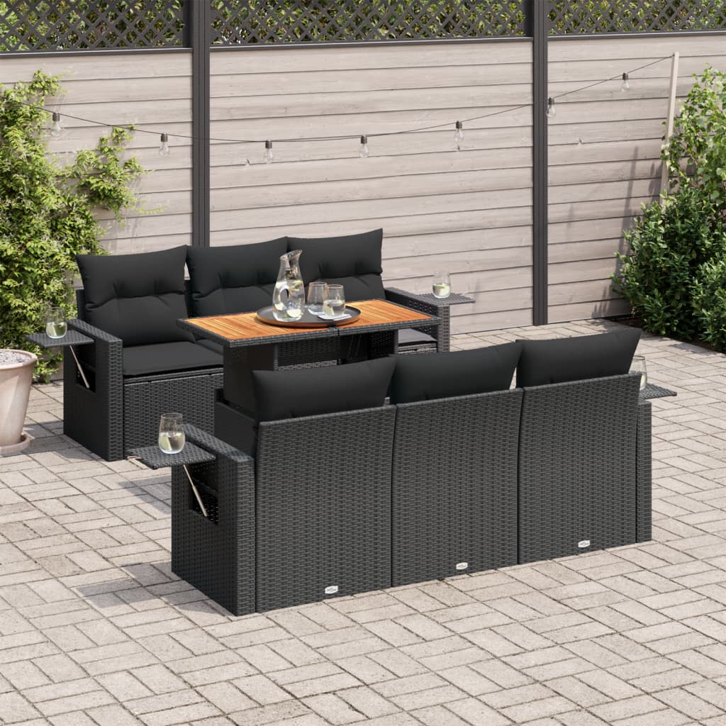 7-delige Loungeset met kussens poly rattan zwart is nu te koop bij PeponiXL, paradijselijk wonen!