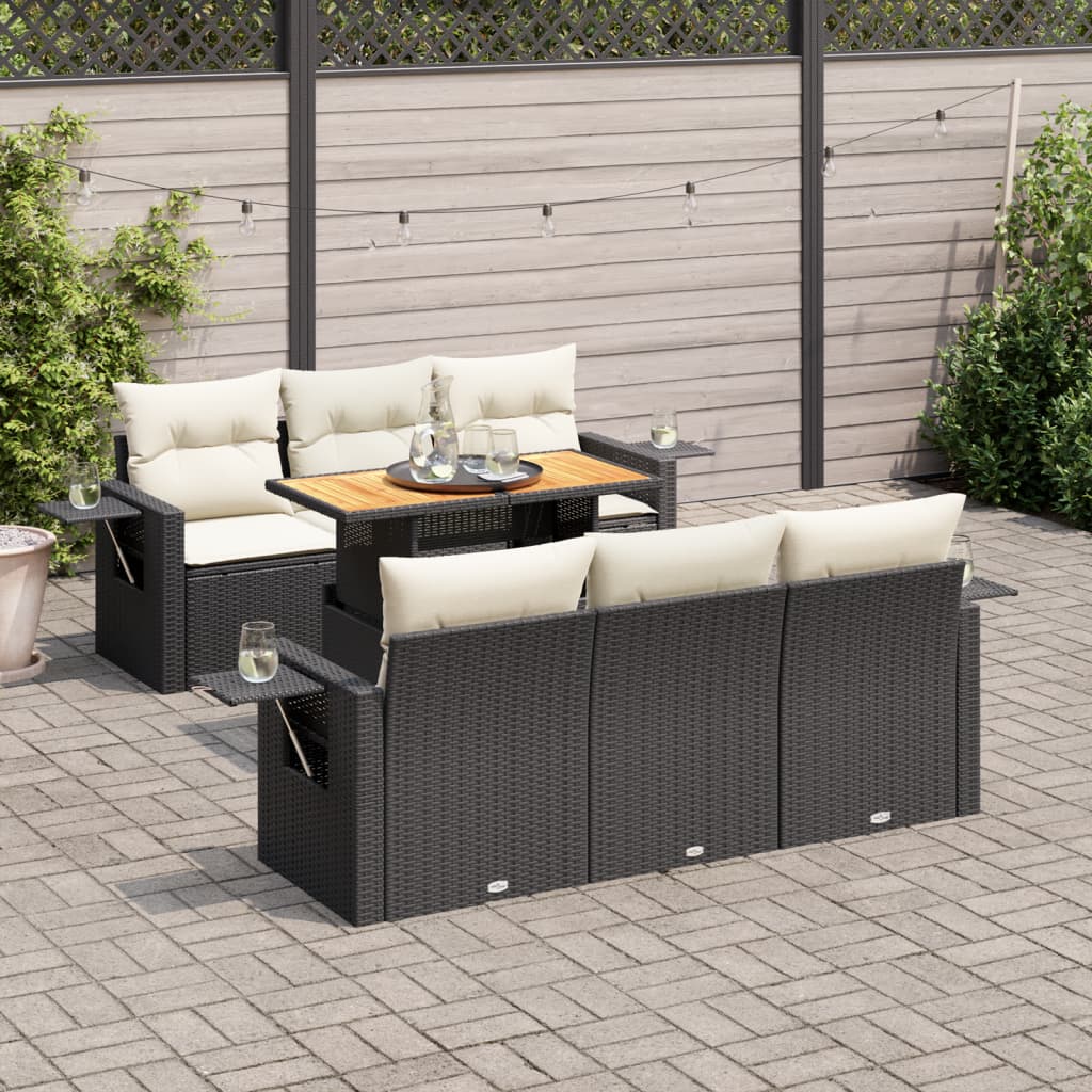 7-delige Loungeset met kussens poly rattan zwart is nu te koop bij PeponiXL, paradijselijk wonen!