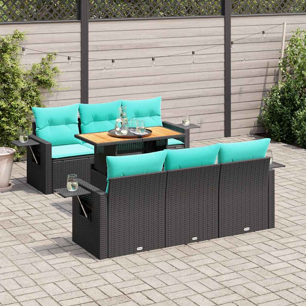 7-delige Loungeset met kussens poly rattan zwart is nu te koop bij PeponiXL, paradijselijk wonen!