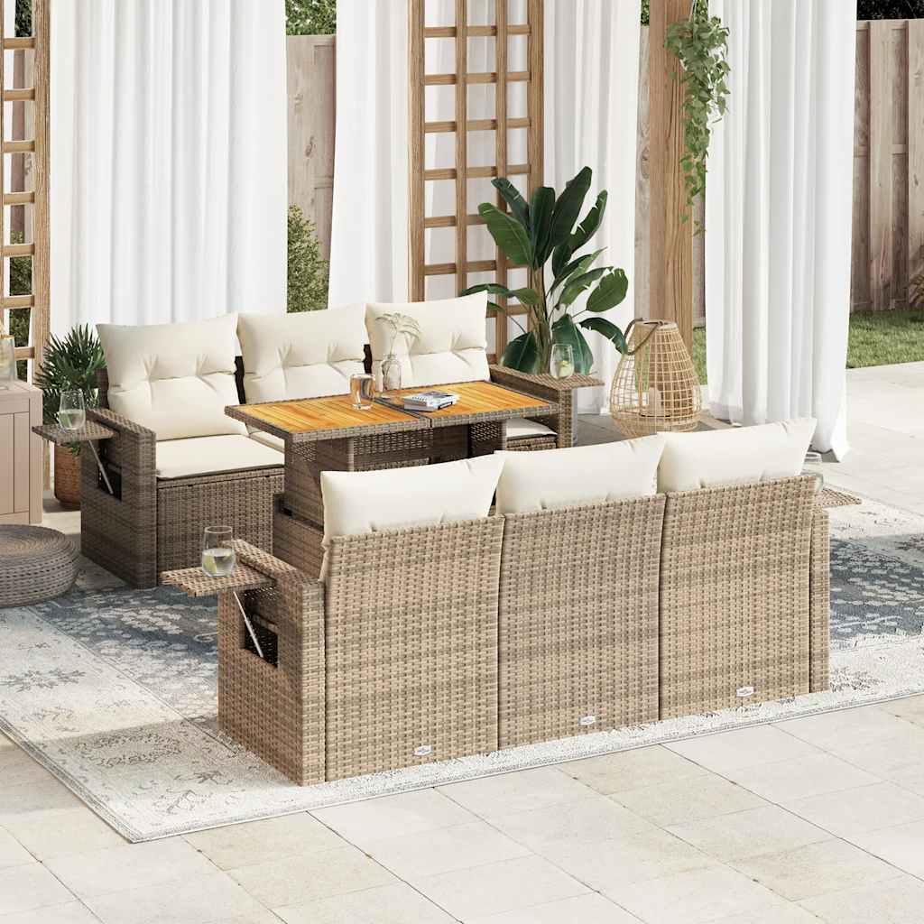 7-delige Loungeset met kussens poly rattan beige is nu te koop bij PeponiXL, paradijselijk wonen!
