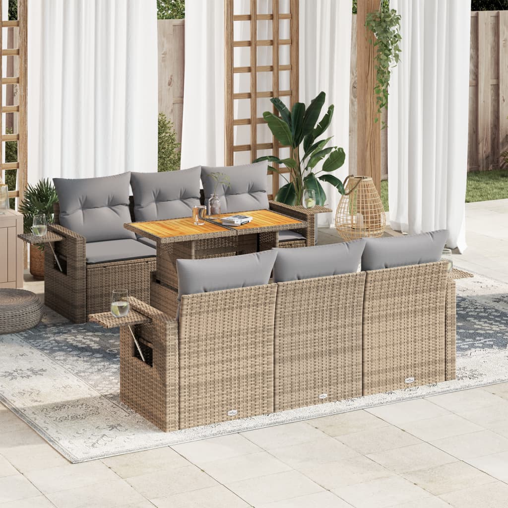 7-delige Loungeset met kussens poly rattan beige is nu te koop bij PeponiXL, paradijselijk wonen!