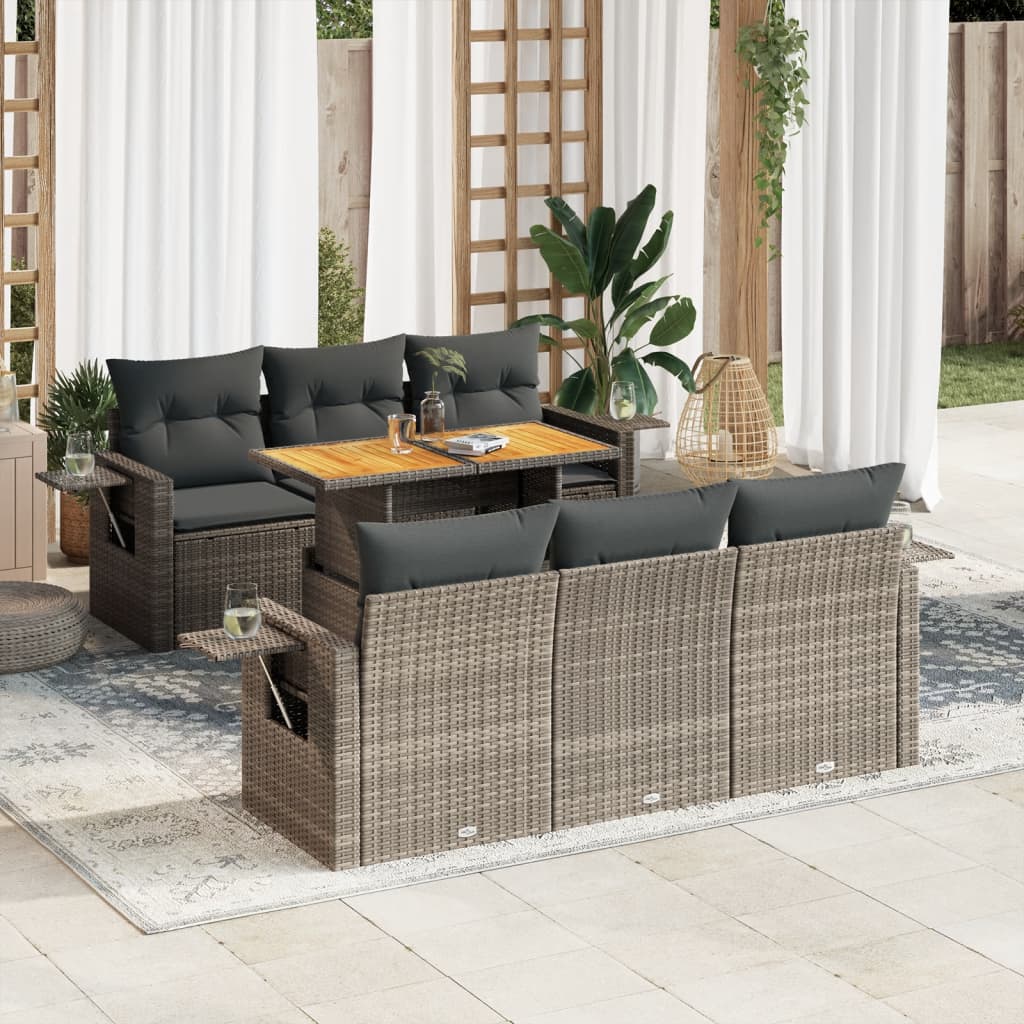 7-delige Loungeset met kussens poly rattan grijs is nu te koop bij PeponiXL, paradijselijk wonen!