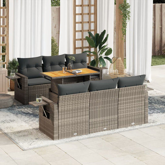 7-delige Loungeset met kussens poly rattan grijs is nu te koop bij PeponiXL, paradijselijk wonen!