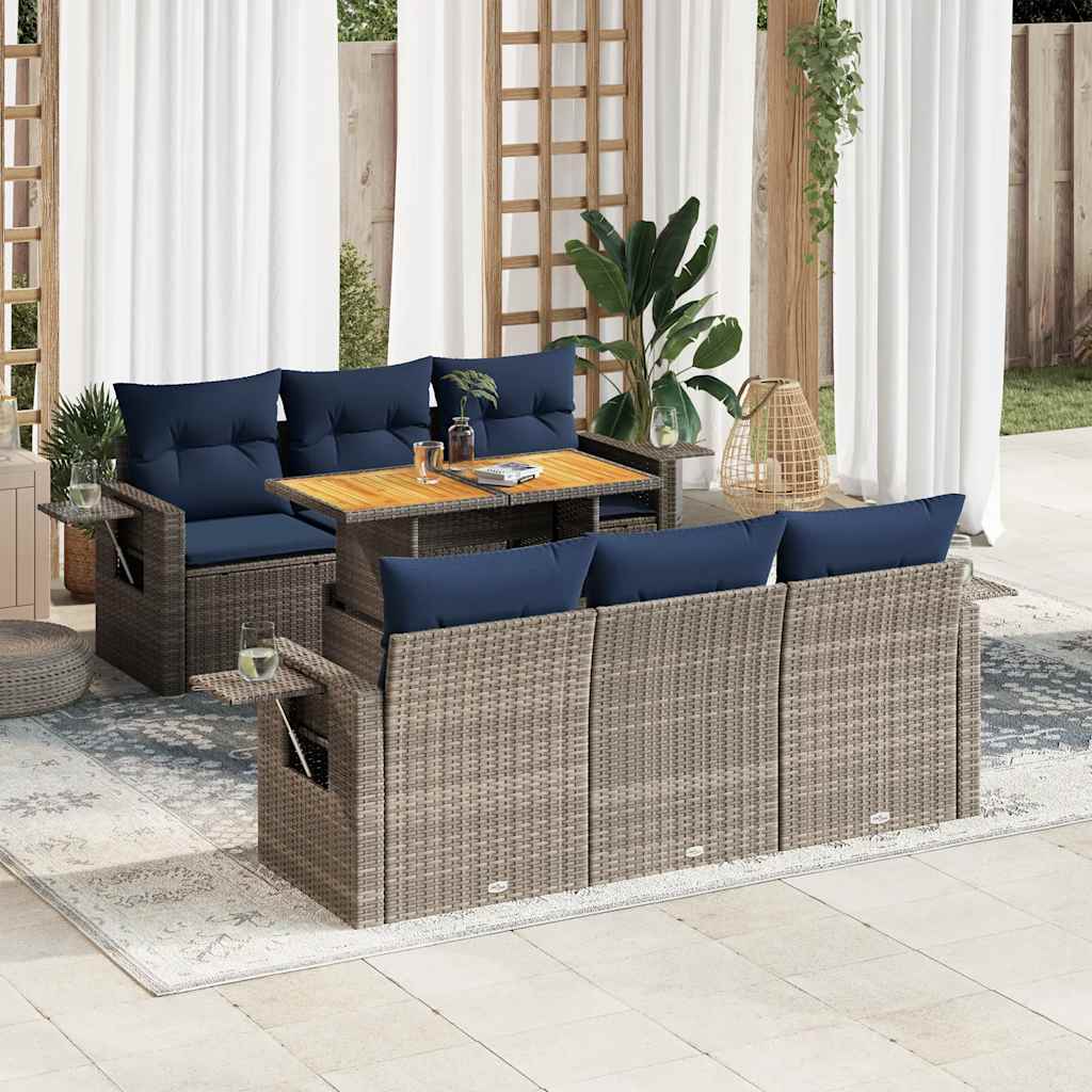 7-delige Loungeset met kussens poly rattan grijs is nu te koop bij PeponiXL, paradijselijk wonen!