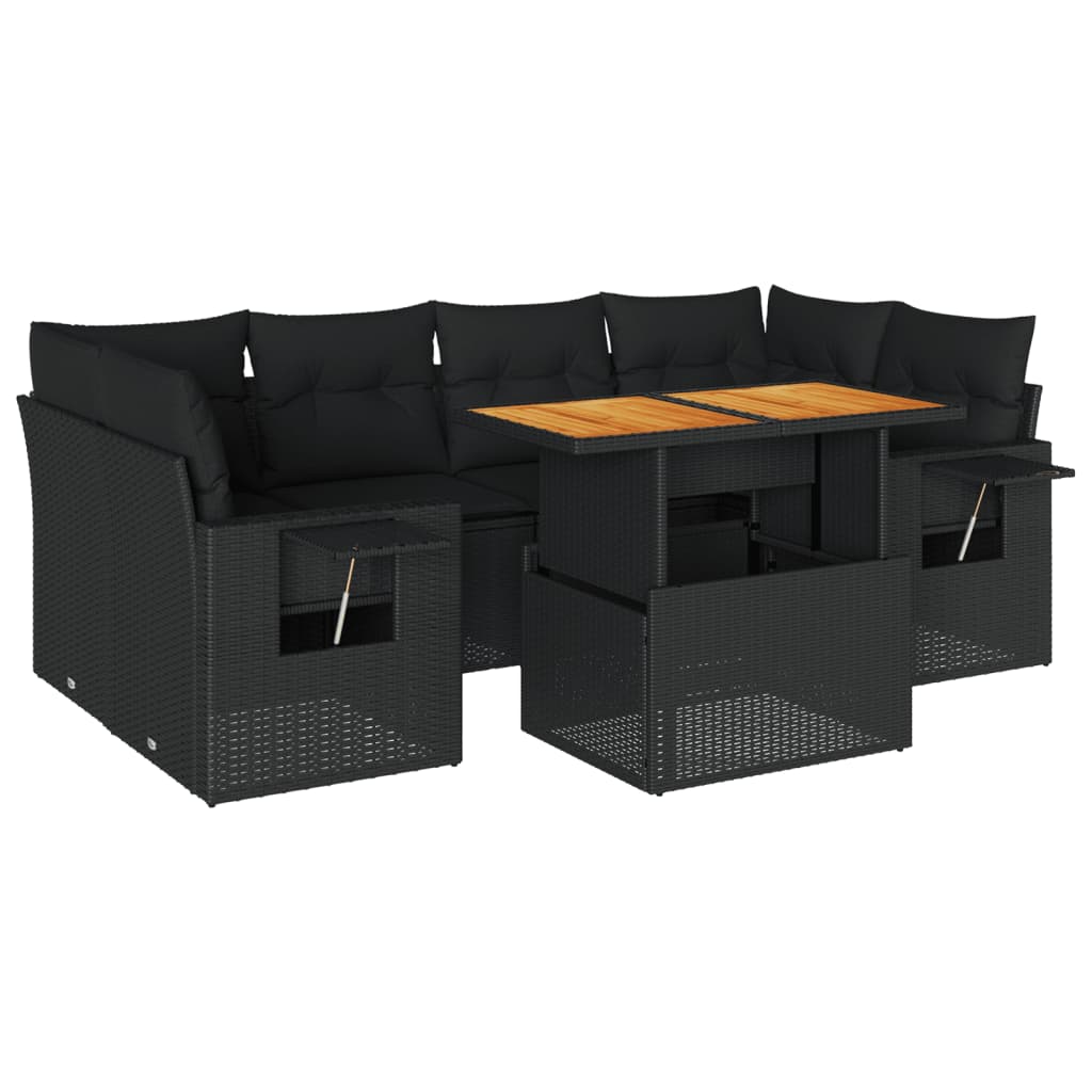 7-delige Loungeset met kussens poly rattan zwart is nu te koop bij PeponiXL, paradijselijk wonen!