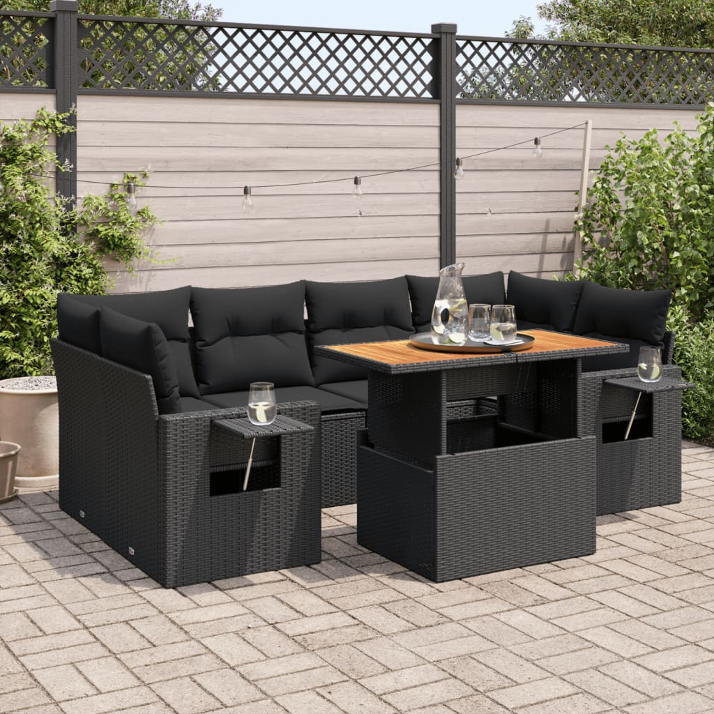 7-delige Loungeset met kussens poly rattan zwart is nu te koop bij PeponiXL, paradijselijk wonen!