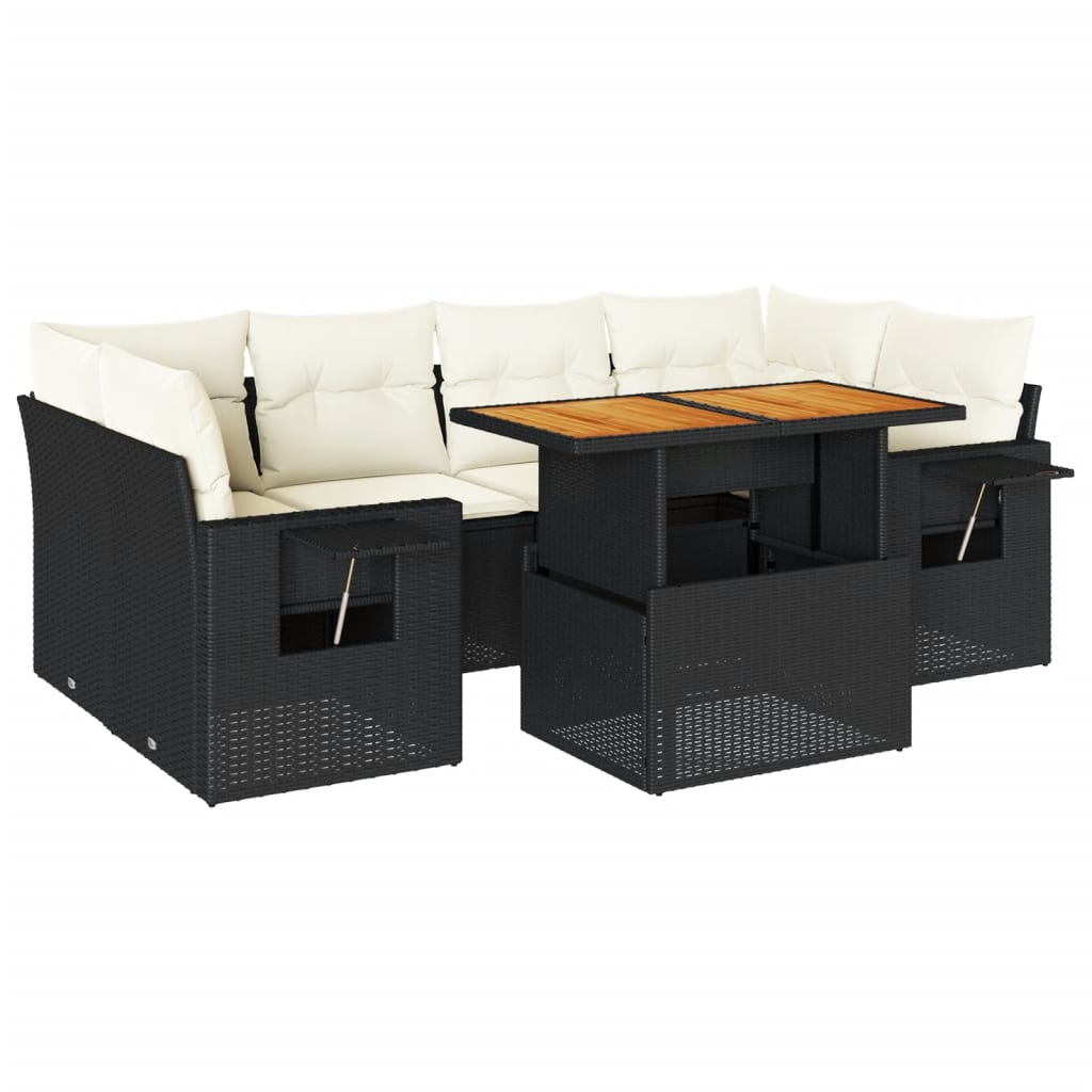 7-delige Loungeset met kussens poly rattan zwart is nu te koop bij PeponiXL, paradijselijk wonen!