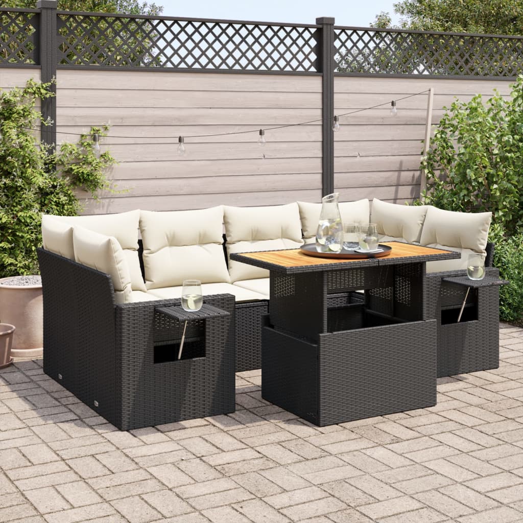 7-delige Loungeset met kussens poly rattan zwart is nu te koop bij PeponiXL, paradijselijk wonen!