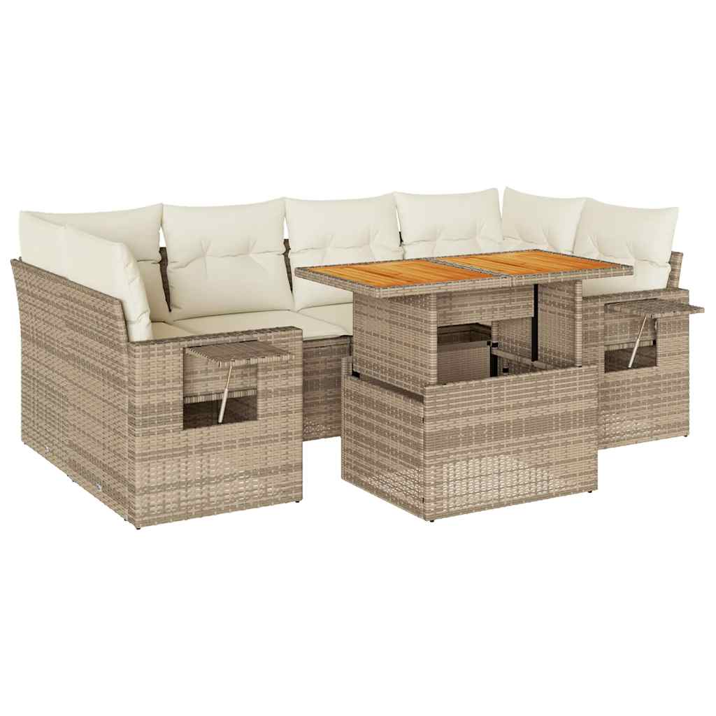 7-delige Loungeset met kussens poly rattan beige is nu te koop bij PeponiXL, paradijselijk wonen!