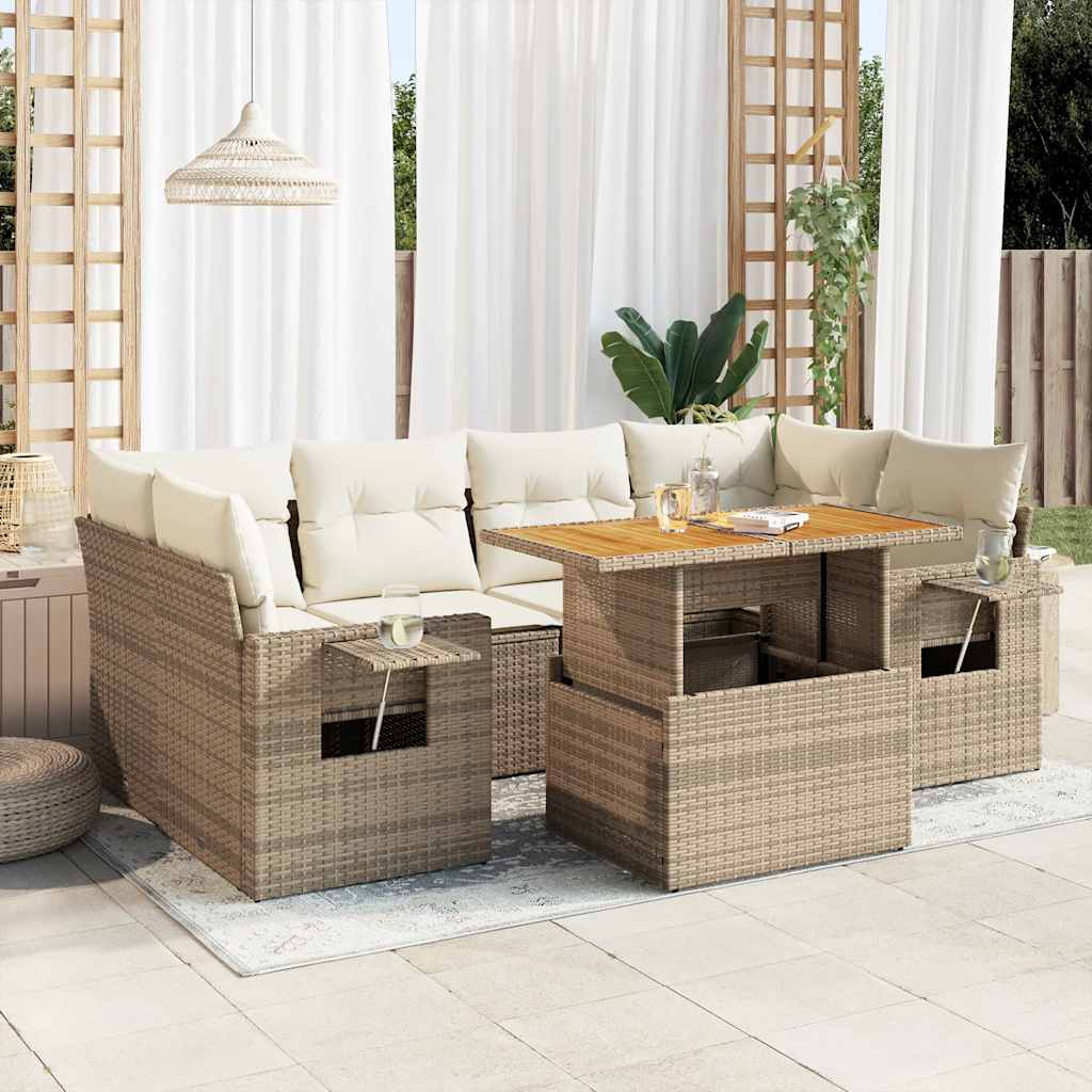 7-delige Loungeset met kussens poly rattan beige is nu te koop bij PeponiXL, paradijselijk wonen!