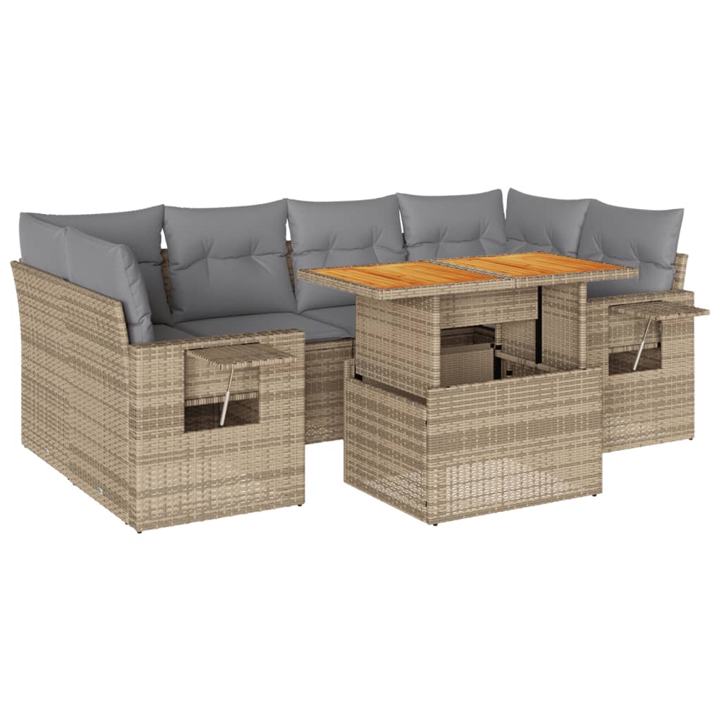 7-delige Loungeset met kussens poly rattan beige is nu te koop bij PeponiXL, paradijselijk wonen!
