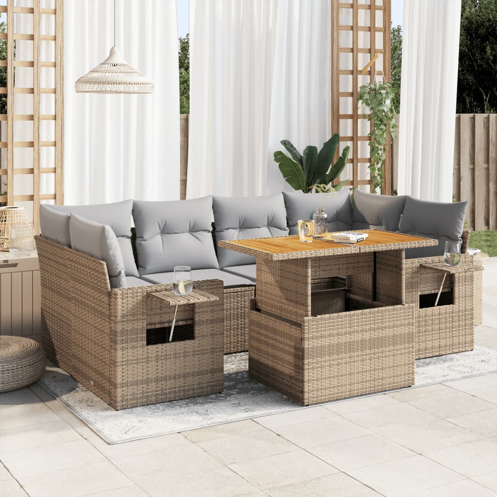 7-delige Loungeset met kussens poly rattan beige is nu te koop bij PeponiXL, paradijselijk wonen!