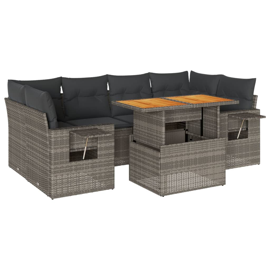 7-delige Loungeset met kussens poly rattan grijs is nu te koop bij PeponiXL, paradijselijk wonen!