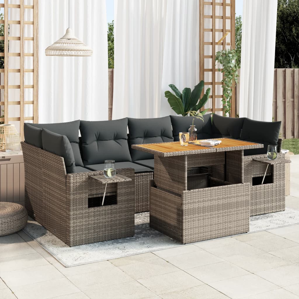 7-delige Loungeset met kussens poly rattan grijs is nu te koop bij PeponiXL, paradijselijk wonen!