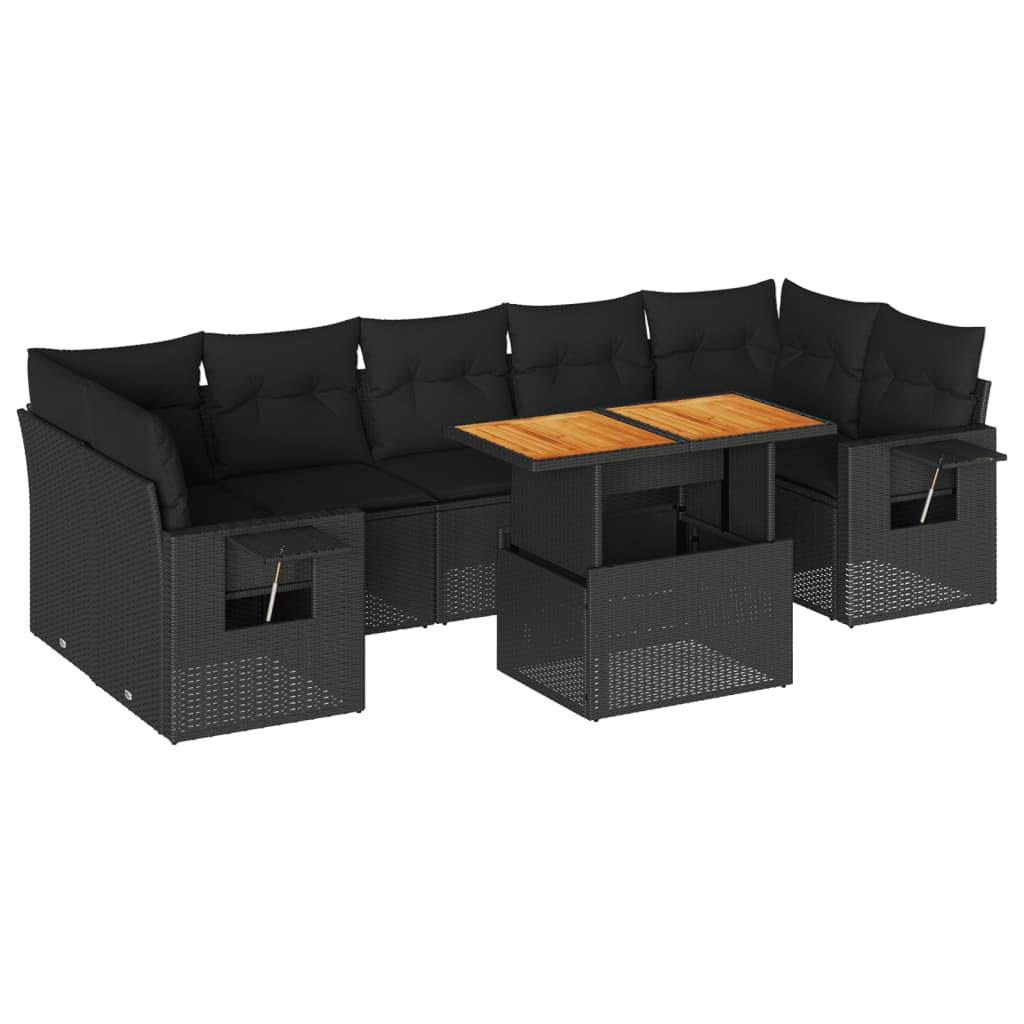8-delige Loungeset met kussens poly rattan zwart is nu te koop bij PeponiXL, paradijselijk wonen!