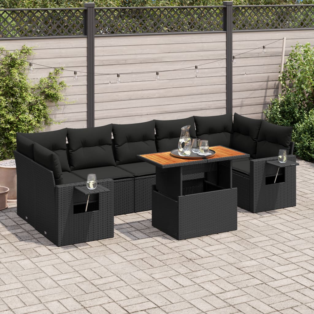 8-delige Loungeset met kussens poly rattan zwart is nu te koop bij PeponiXL, paradijselijk wonen!