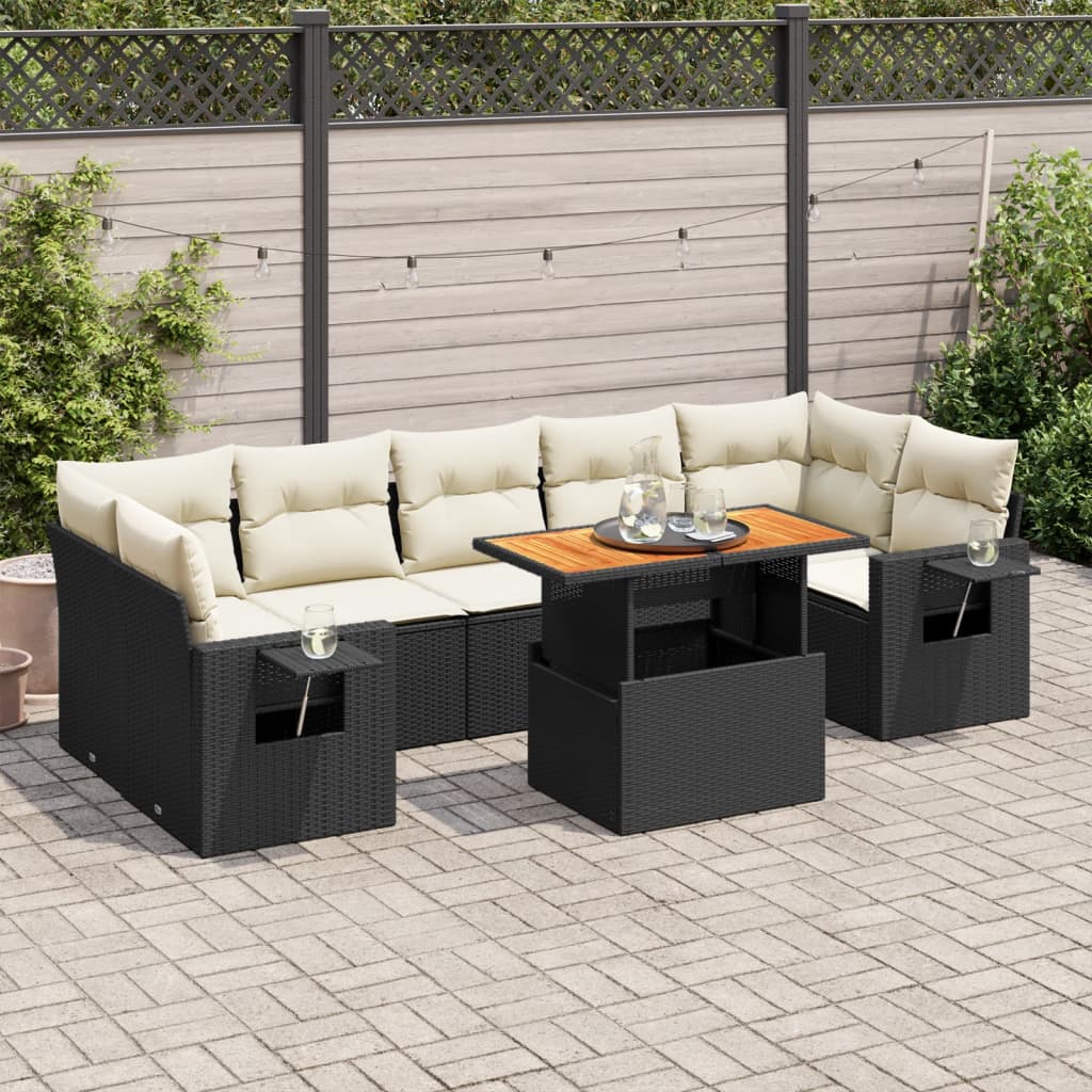 8-delige Loungeset met kussens poly rattan zwart is nu te koop bij PeponiXL, paradijselijk wonen!