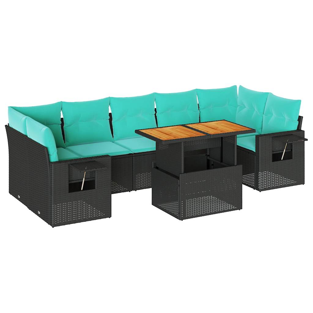 8-delige Loungeset met kussens poly rattan zwart is nu te koop bij PeponiXL, paradijselijk wonen!