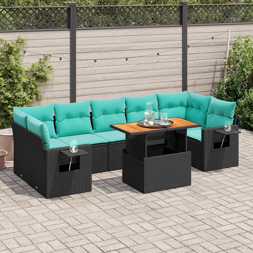 8-delige Loungeset met kussens poly rattan zwart is nu te koop bij PeponiXL, paradijselijk wonen!