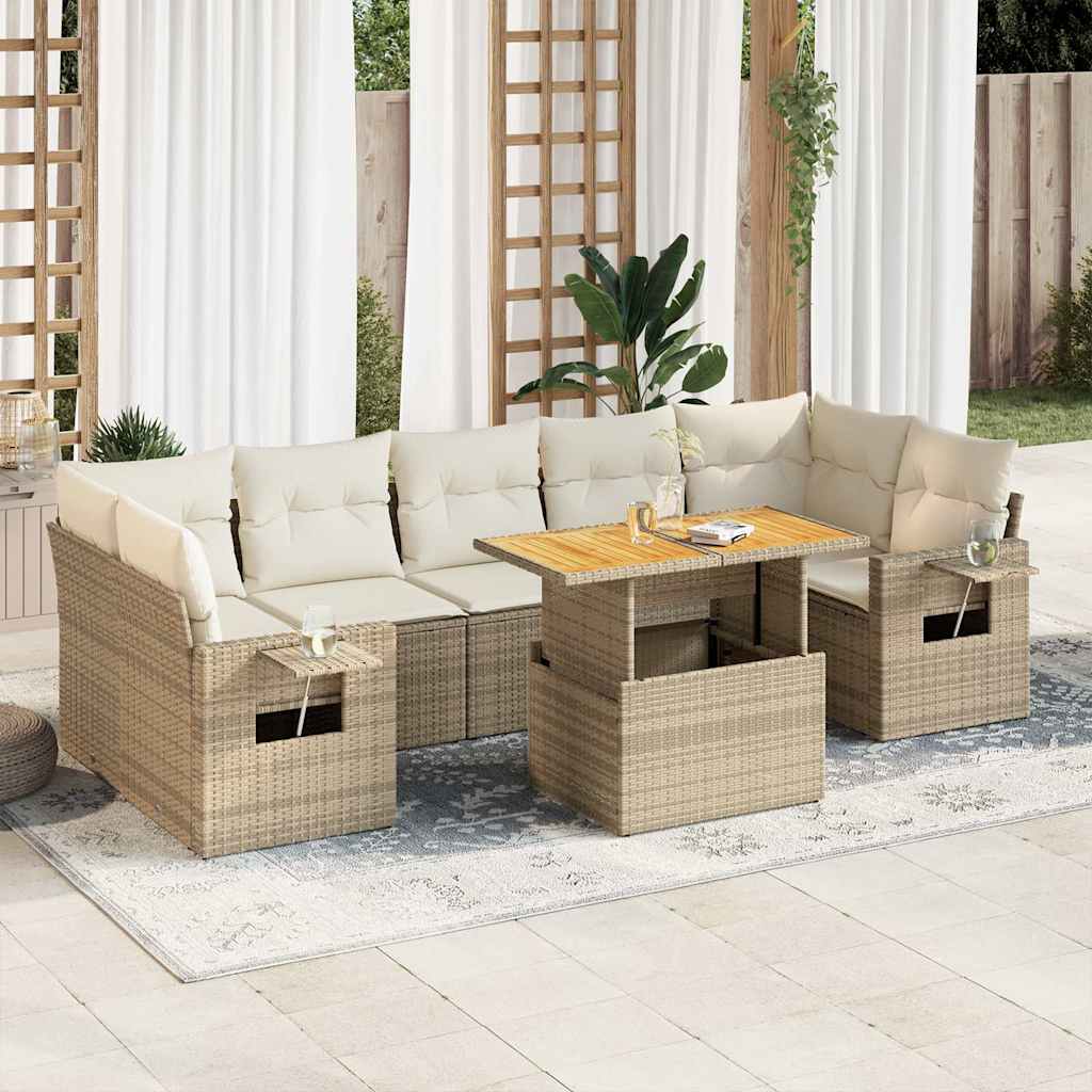 8-delige Loungeset met kussens poly rattan beige is nu te koop bij PeponiXL, paradijselijk wonen!