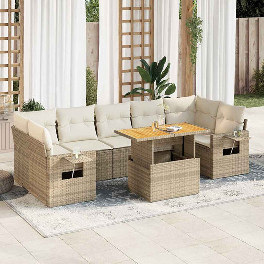 8-delige Loungeset met kussens poly rattan beige is nu te koop bij PeponiXL, paradijselijk wonen!