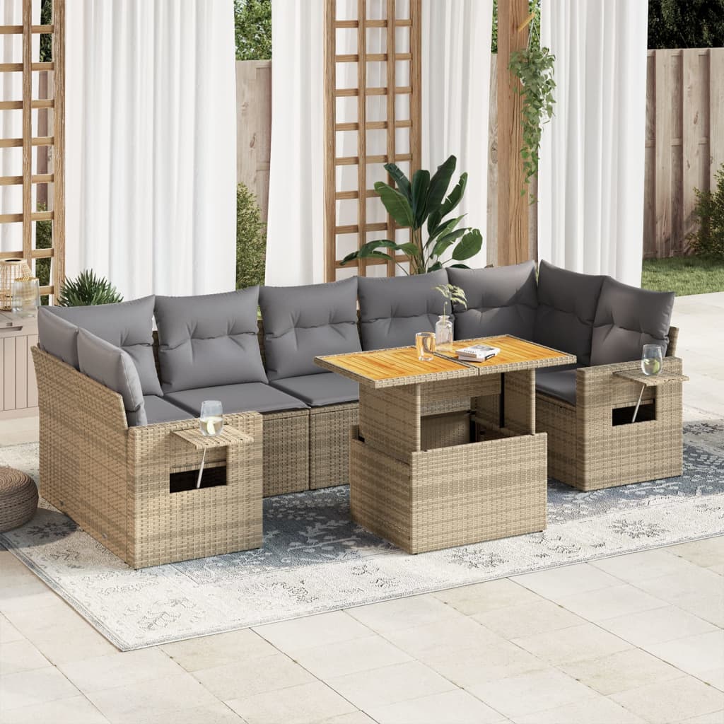 8-delige Loungeset met kussens poly rattan beige is nu te koop bij PeponiXL, paradijselijk wonen!