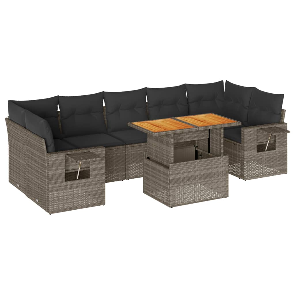 8-delige Loungeset met kussens poly rattan grijs is nu te koop bij PeponiXL, paradijselijk wonen!