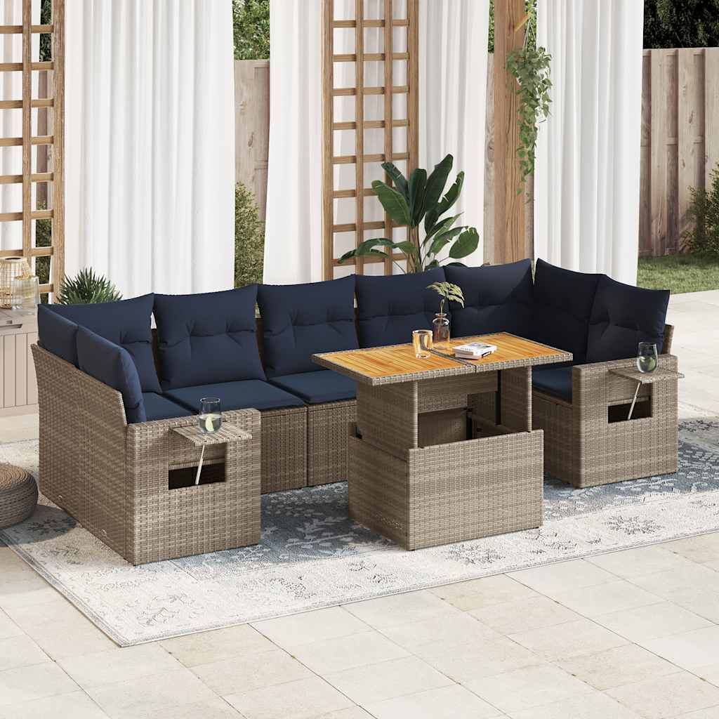 8-delige Loungeset met kussens poly rattan grijs is nu te koop bij PeponiXL, paradijselijk wonen!