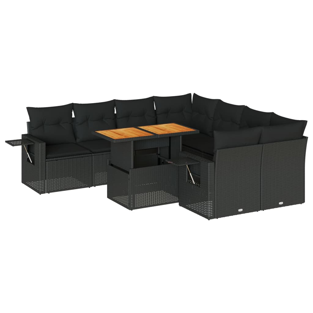 9-delige Loungeset met kussens poly rattan zwart is nu te koop bij PeponiXL, paradijselijk wonen!
