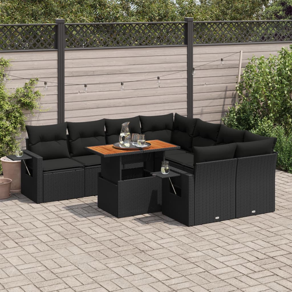 9-delige Loungeset met kussens poly rattan zwart is nu te koop bij PeponiXL, paradijselijk wonen!