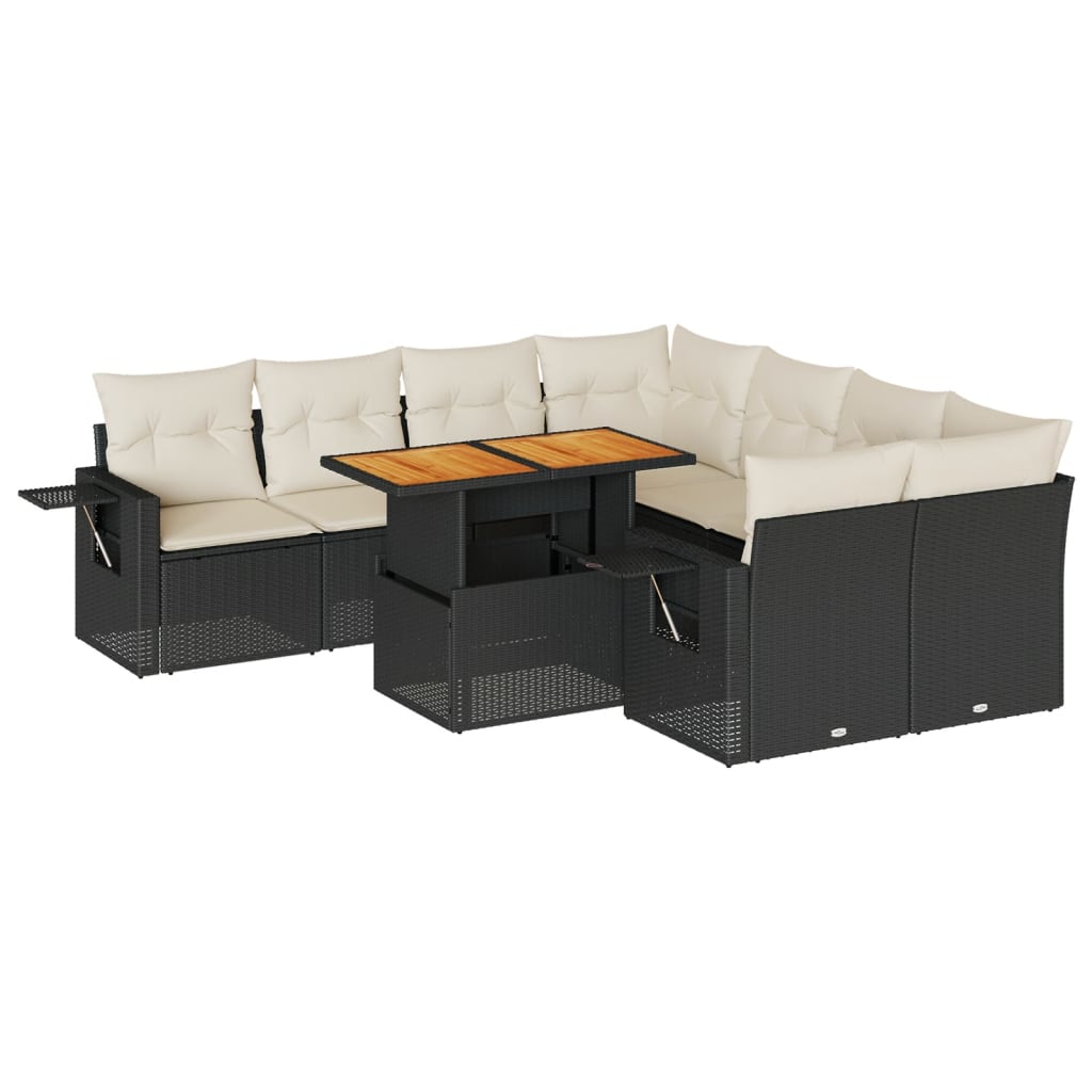 9-delige Loungeset met kussens poly rattan zwart is nu te koop bij PeponiXL, paradijselijk wonen!
