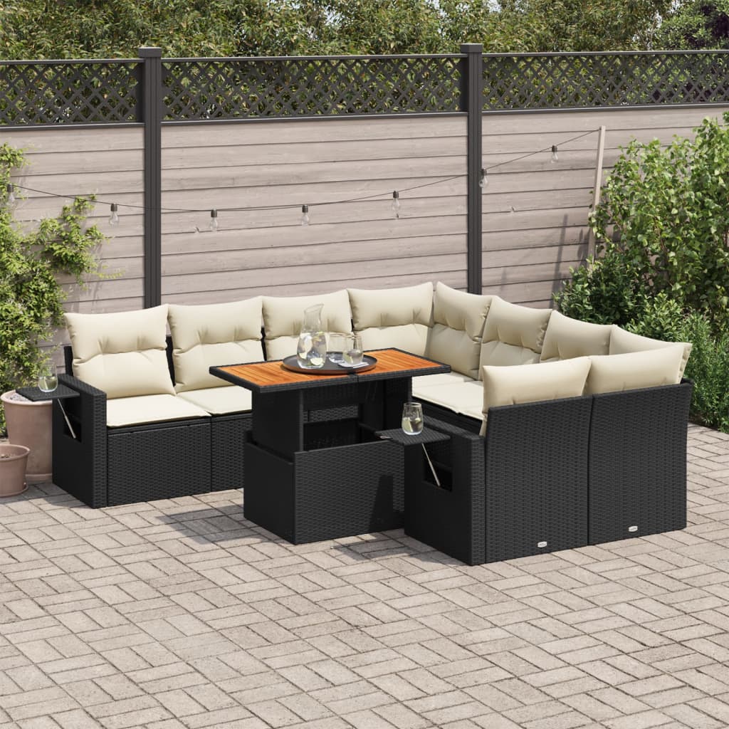 9-delige Loungeset met kussens poly rattan zwart is nu te koop bij PeponiXL, paradijselijk wonen!
