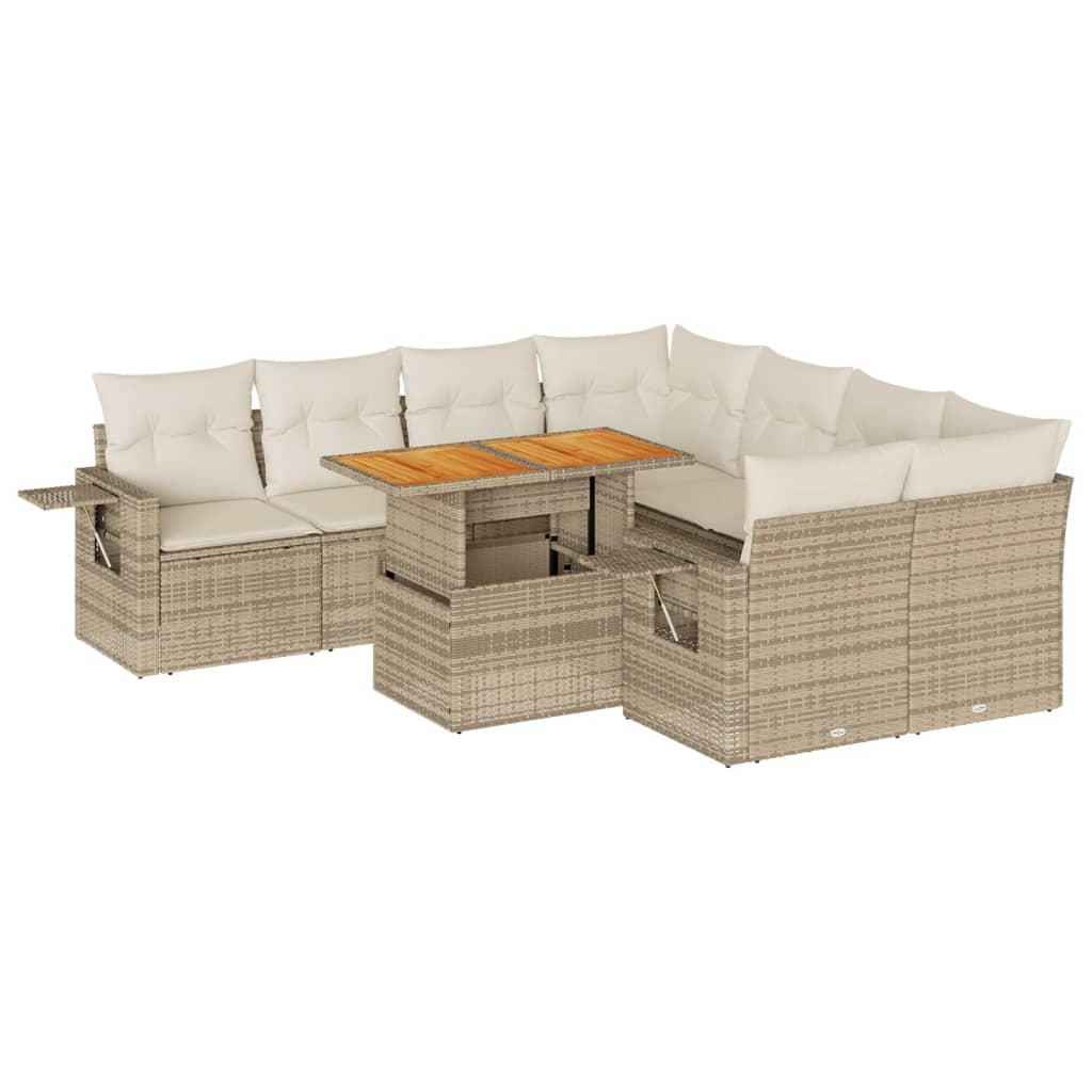 9-delige Loungeset met kussens poly rattan beige is nu te koop bij PeponiXL, paradijselijk wonen!