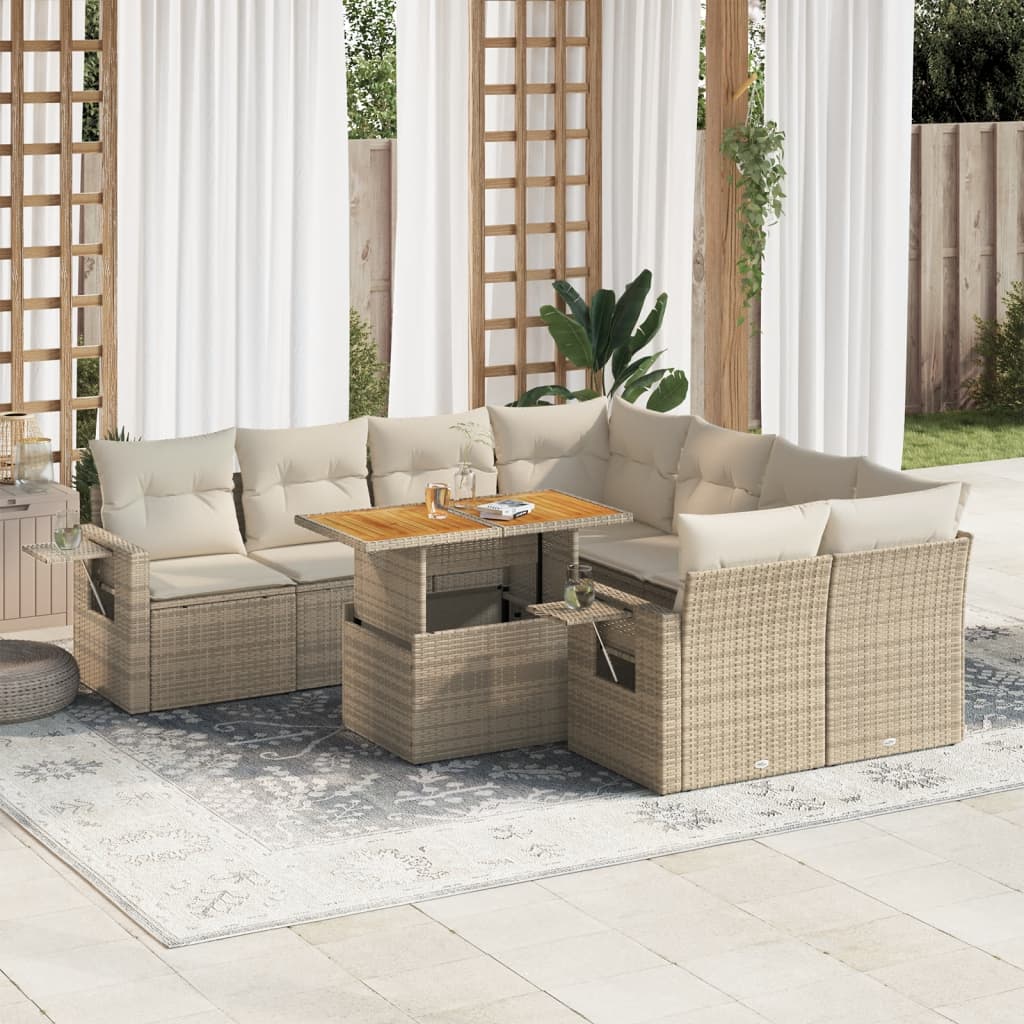 9-delige Loungeset met kussens poly rattan beige is nu te koop bij PeponiXL, paradijselijk wonen!