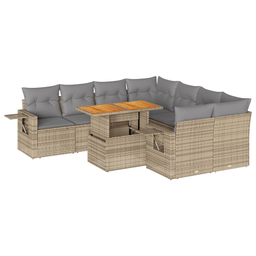 9-delige Loungeset met kussens poly rattan beige is nu te koop bij PeponiXL, paradijselijk wonen!