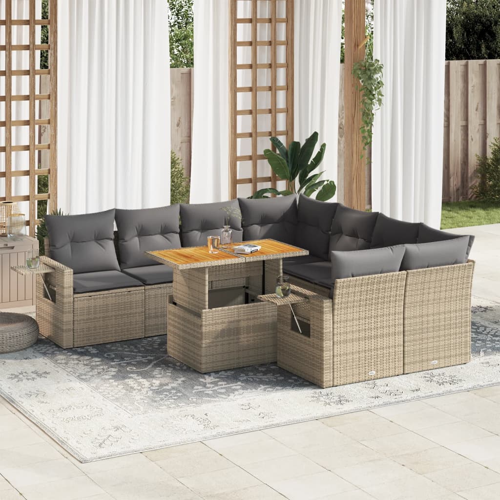 9-delige Loungeset met kussens poly rattan beige is nu te koop bij PeponiXL, paradijselijk wonen!