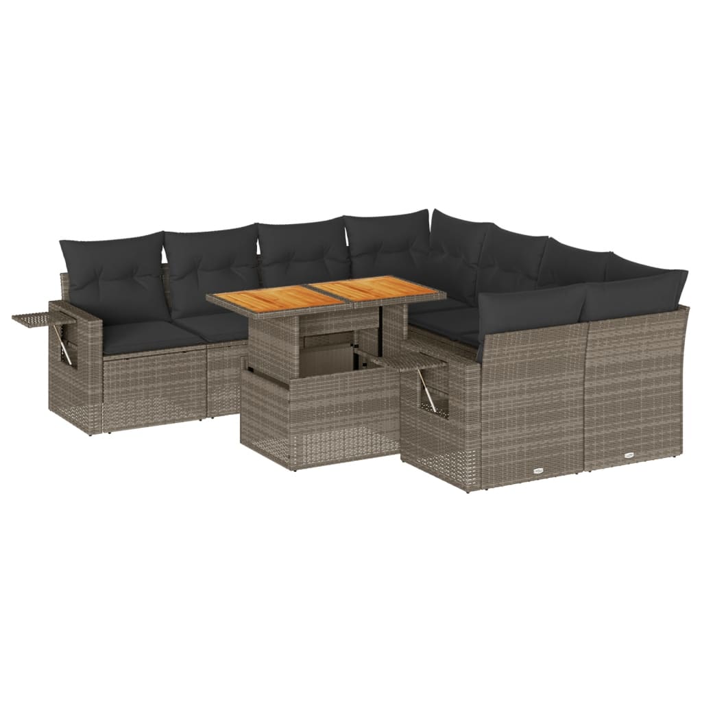 9-delige Loungeset met kussens poly rattan grijs is nu te koop bij PeponiXL, paradijselijk wonen!