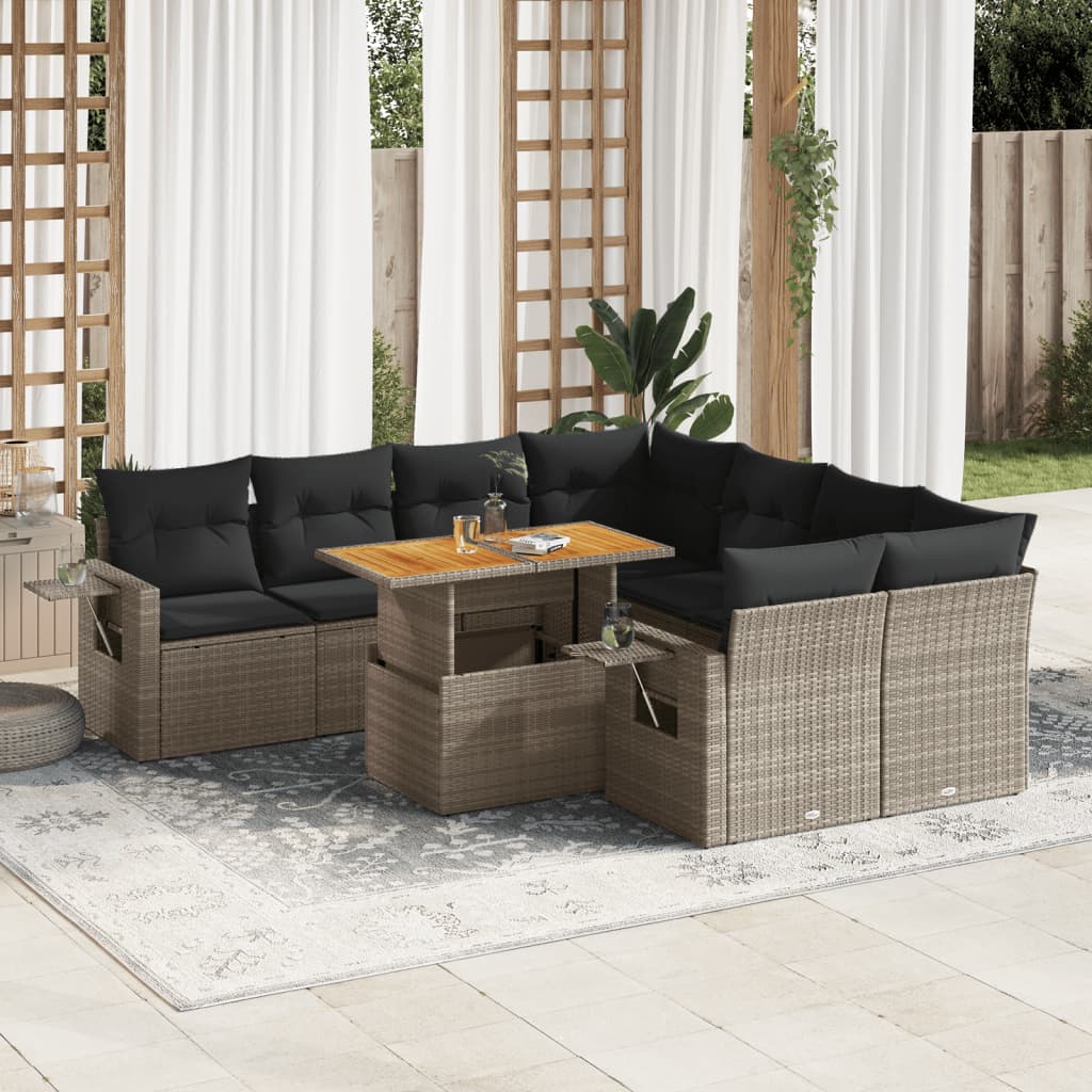 9-delige Loungeset met kussens poly rattan grijs is nu te koop bij PeponiXL, paradijselijk wonen!