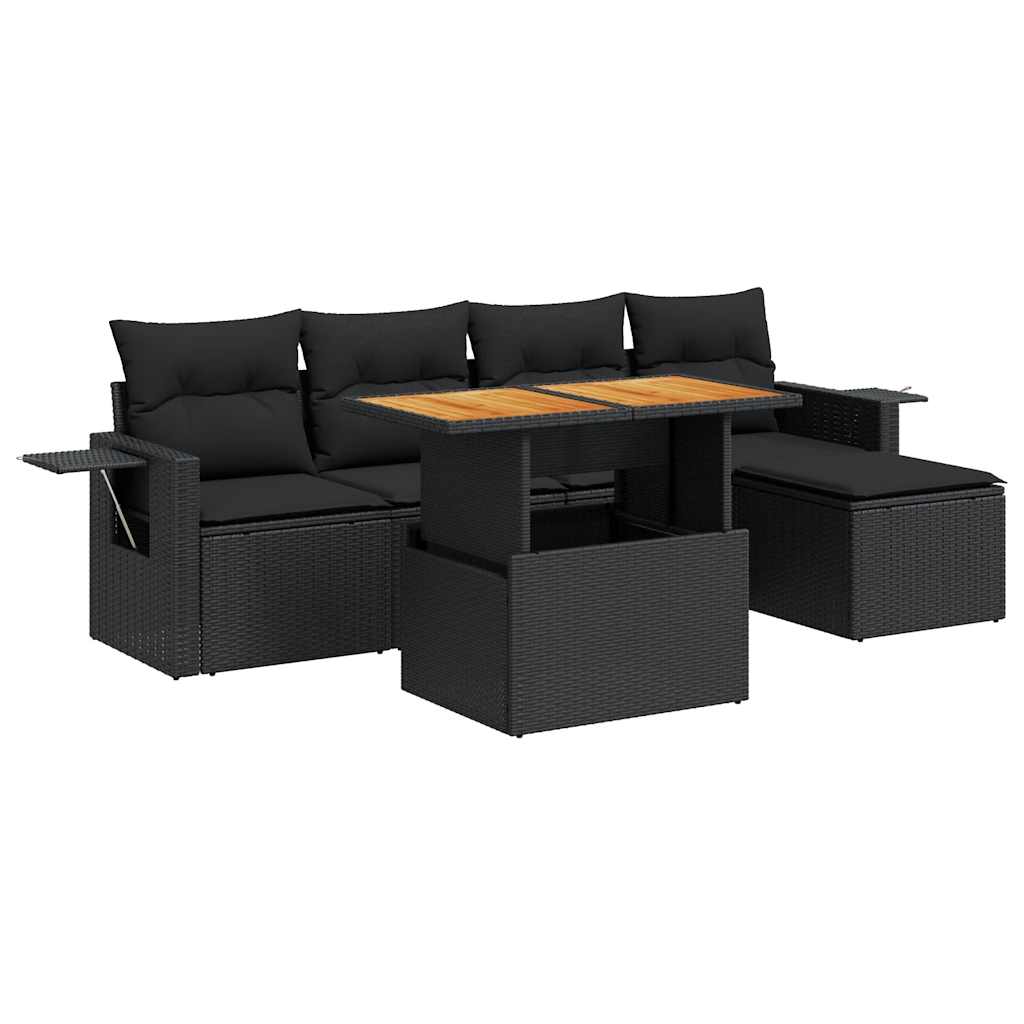 6-delige Loungeset met kussens poly rattan zwart is nu te koop bij PeponiXL, paradijselijk wonen!