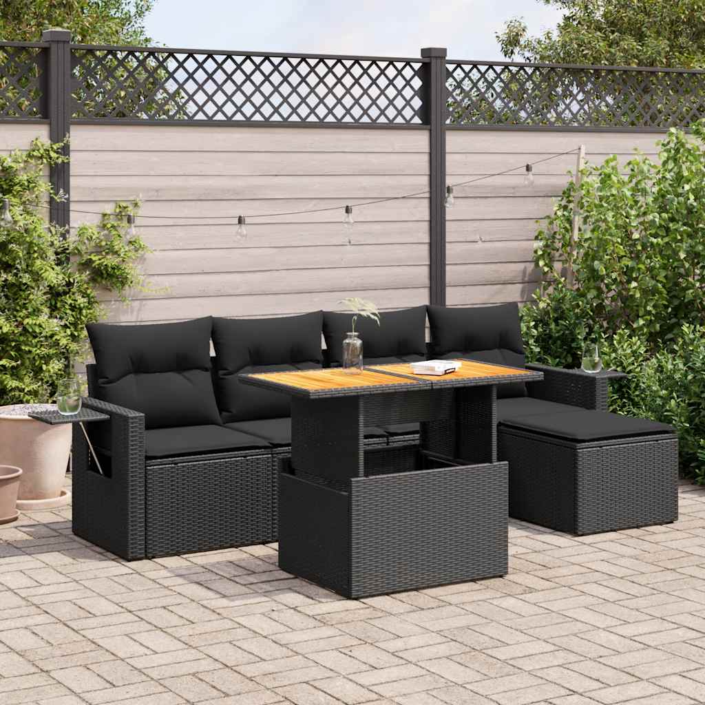 6-delige Loungeset met kussens poly rattan zwart is nu te koop bij PeponiXL, paradijselijk wonen!