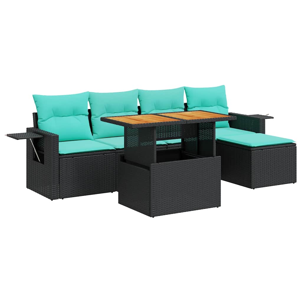 6-delige Loungeset met kussens poly rattan zwart is nu te koop bij PeponiXL, paradijselijk wonen!