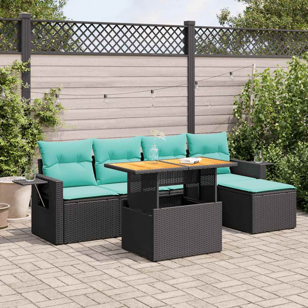 6-delige Loungeset met kussens poly rattan zwart is nu te koop bij PeponiXL, paradijselijk wonen!