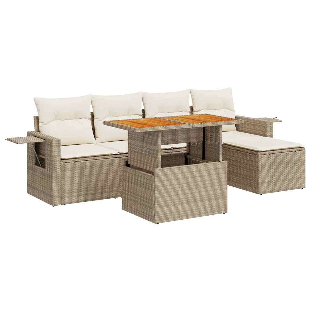 6-delige Loungeset met kussens poly rattan beige is nu te koop bij PeponiXL, paradijselijk wonen!